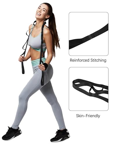 10 Loop Yoga Stretching Strap for Physical Therapy - Non-Elastic Exercise Band for Pilates, Yoga, Stretching for Women & Men - color: Black