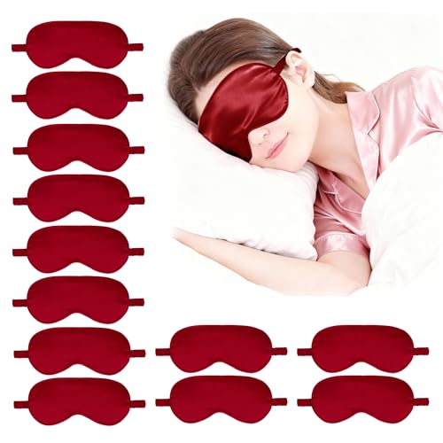 12PACK Silky Sleep Masks Satin Eye Mask Silk Eyes Cover for Sleeping Blackout Eyeshades Soft Blindfold Travel Nap Gifts - color: Dark Red