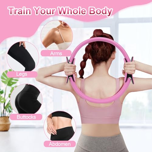 Home Pilates Essentials Kit for Women, Pilates Kit for Home Workouts, Pilates Equipment with Figure 8 Resistance Band, 14" Magic Circle, Yoga Ring, Pilates Accessories Set for Starter Workout