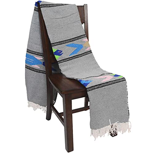 Open Road Goods Thick Mexican Yoga Blanket - Serape Fish Design - Handmade (Grey) - color: Grey