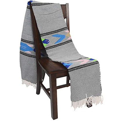 Open Road Goods Thick Mexican Yoga Blanket - Serape Fish Design - Handmade (Grey) - color: Grey