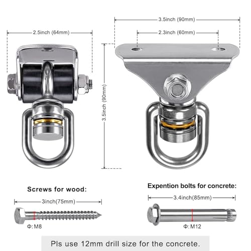 BeneLabel Silent Swing Hanger with Bearing Stainless Steel Hanging Chair Mount 1000 LB Capacity Swing Mount 360°Swivel Hook for Hammock Chairs, Porch Swings, Punching Bags - color: 1pcs Silent Swing Hanger With Bearing
