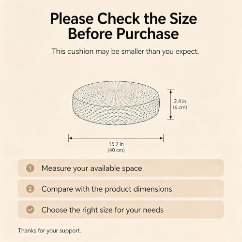 Round Tatami Floor Pillow, Handwoven Straw Cushion, Dia: 15.7" | Natural, Eco-friendly, Lightweight, Anti-Slip, Breathable, for Apartment Living Room Meditation Patio Outdoor Window Seat - size: 15.7''