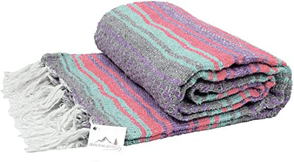 Open Road Goods Multi Color Mexican Falsa Blanket - Handwoven in Mexico - Great for The Beach, Picnics, Yoga, or a Throw! (Grey Pastel) - color: Grey Pastel