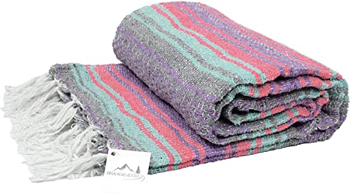 Open Road Goods Multi Color Mexican Falsa Blanket - Handwoven in Mexico - Great for The Beach, Picnics, Yoga, or a Throw! (Grey Pastel) - color: Grey Pastel