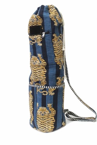 ICC Black Gold Mandala Full-Zip Exercise Yoga Mat Carry Bag Gym Beach Pilates Carrier Bags Hippie Mandala Indian Cotton Bag - style: Blue Trishol Gold