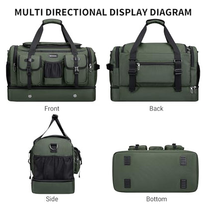 WITZMAN Duffle Bag for Men 55L Nylon Travel Weekender with Shoe Compartment - color: Classic Green