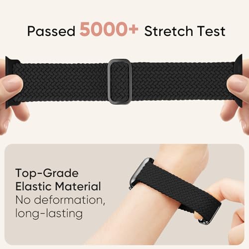 Braided Stretchy Nylon Band Compatible for Apple Watch Bands Women Men - color: Black, size: 44mm/45mm/46mm/49mm