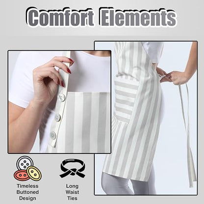 TOSHEX Kitchen Apron Cotton Waterdrop Resistant Adjustable Button Women Men | Premium Cotton Cooking Apron with Pocket. Striped, Gift, Gray - color: Gray