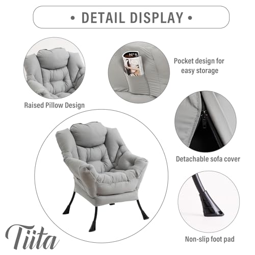 Tiita Lazy Chair with Ottoman, Comfy Reading Accent Chair, Light Grey - color: Peach Skin Light Grey