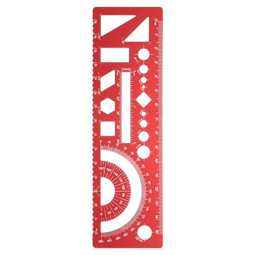 HARFINGTON Multifunctional Geometric Rulers 15cm Metric and SAE Aluminum Straight Edge Protractor Angle Math Measuring Ruler Geometric Drawings Templates for Drawing Drafting, Red - color: Red