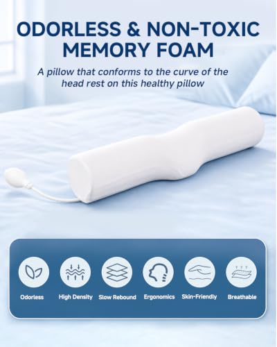 SMDR Adjustable Cervical Neck Pillow for Pain Relief Sleeping, Memory Foam Neck Roll Bolster with Air Cushion Support, Ergonomic Design for Neck and Shoulder Comfort, Washable Cover, 4.71" x 23.61"