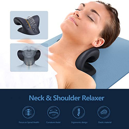 Cozyhealth Neck Stretcher for Neck Pain Relief, Neck and Shoulder Relaxer Cervical Traction Device Pillow for TMJ Pain Relief and Muscle Relax, Cervical Spine Alignment Chiropractic Pillow (Black) - color: Black