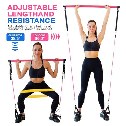 Bbtops Pilates Bar Kit with Resistance Bands,Pilates Bar with Stackable Bands Workout Equipment for Legs,Hip,Waist and Arm,Exercise Fitness Equipment for Women & Men Home Gym Yoga Pilates - color: Baby Pink