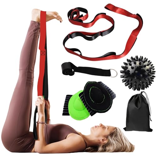 Calf Stretcher Multi Loop Stretch Strap - Physical Therapy Strap for Stretching, Calf Stretch Yoga Belt with Loops, Hamstring Stretcher, Leg Stretch Band, Fascia Stretcher & Arch Support Bands for Feet - color: Red