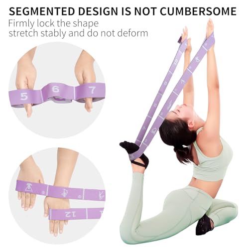 Yoga Blocks 2 Pack with Elastic Stretch Band & Bag – High Density Foam Yoga Blocks for Stability, Deep Stretching & Balance, 12-Loop Resistance Strap for Yoga, Pilates, Dance & Flexibility Training - color: Pink+Purple