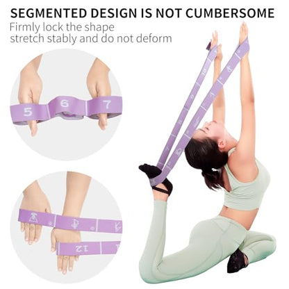 Yoga Blocks 2 Pack with Elastic Stretch Band & Bag – High Density Foam Yoga Blocks for Stability, Deep Stretching & Balance, 12-Loop Resistance Strap for Yoga, Pilates, Dance & Flexibility Training - color: Pink+Purple