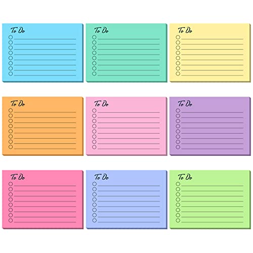 Pajean 9 Pcs/450 Sheet to Do List Sticky Notes 3x4 Inch, Simple Colors | Lined Self Stick Pads with Checkbox Circles, Colorful Memo for Office Meeting Study, Task Planner Reminder Organizer - style: Simple Colors