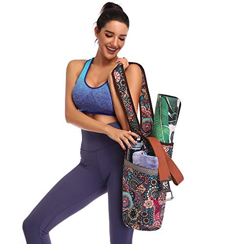 Yoga Mat Bag With Large Size Pocket and Zipper Pocket, Strap Bag, Fit Most Size Mats, Bags and Carriers for Women - color: Ancient Flower