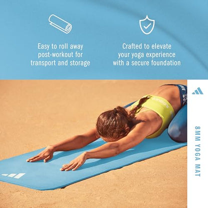 adidas Yoga Mat - Eco Friendly - Non Slip, Durable Textured Surface, 8mm - color: Preloved Blue