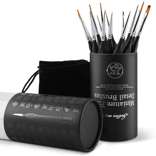 Golden Maple Miniature Paint Brushes, 15PC Model Brushes Micro Detail Paint Brush Set, Fine Detailing for Acrylics, Oils, Watercolors & Paint by Number, Figurine (Black) - color: Black