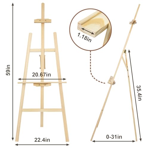 JEAWIWI 1 Pcs Wooden Easel, Adjustable, Holds up to 42", Lightweight Pine | Art Easel Stand for Painting and Canvas, Large, for Beginners and Artists, Lightweight Pine, for Studio, Classroom, and Home