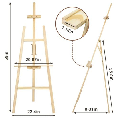 JEAWIWI 1 Pcs Wooden Easel, Adjustable, Holds up to 42", Lightweight Pine | Art Easel Stand for Painting and Canvas, Large, for Beginners and Artists, Lightweight Pine, for Studio, Classroom, and Home