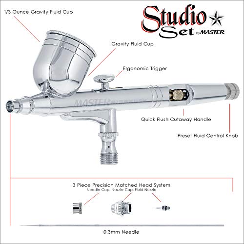6 Pack Set of Multi-Purpose Precision Dual-Action Gravity Feed Airbrushes