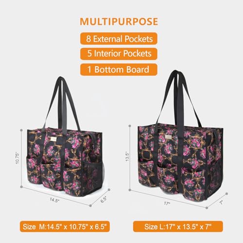 TOPDesign Utility Water Resistant Tote Bag with 13 Pockets, Zipper Closure - color: Baroque Cloves, size: Large