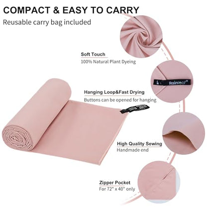 Rainleaf Microfiber Towel Quick Dry Camping & Travel & Gym Towel. Compact - color: Pale Rose, size: 60.00" x 30.00"