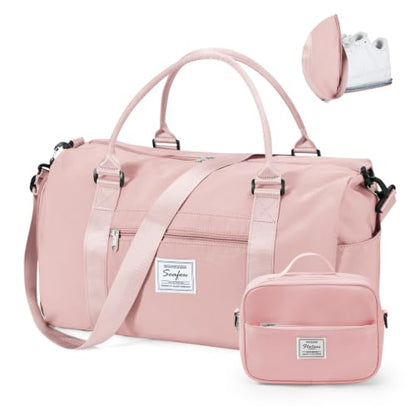 Gym Bag Womens with Shoes Compartment Travel Duffel Bag Pink - color: B2-Pink+Toiletry Bag
