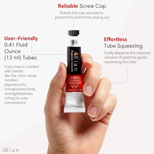 Elan Professional Gouache Paint Set, 24 Rich Colors Gouache Paint Tubes 0.4fl oz, Mini Tubes for Canvas & Crafts, Art Paints for Adults - color: Gouache, style: 24x0.4 Oz