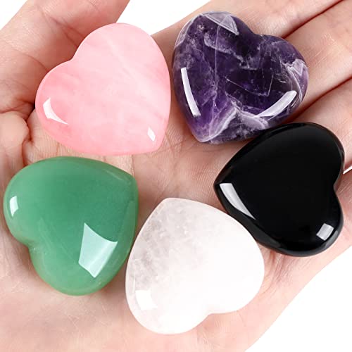 QINJIEJIE 5Pcs 1.2" Rose Quartz Heart Crystals Amethyst Healing Crystal - color: Y- 1.2" Large - 5pcs