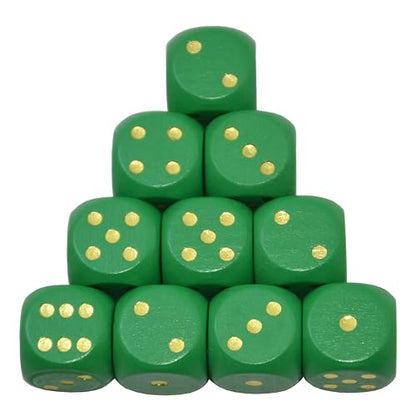 Set of 10 16MM Six Sided D6 Round Wooden Dice Set (Green) - color: Green