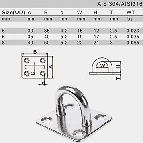 Ihomepark Heavy Duty Pad Eye Plate Staple Ring Hook Loop U-Shaped Sail Shade Hardware - Wall Ceiling Hammock Hooks Hanger for Swing Suspension - Stainless Steel - size: M 6