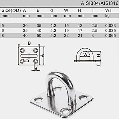 Ihomepark Heavy Duty Pad Eye Plate Staple Ring Hook Loop U-Shaped Sail Shade Hardware - Wall Ceiling Hammock Hooks Hanger for Swing Suspension - Stainless Steel - size: M 6
