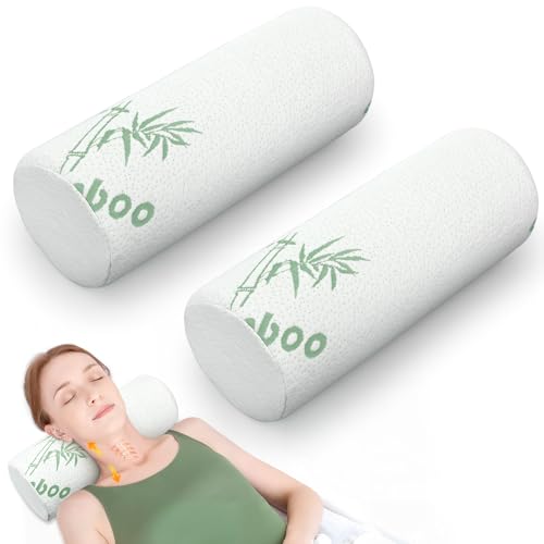 Bucherry 2 Pcs Bamboo Memory Foam Neck Roll Pillow 15.8 x 5.9 Inches - size: 15.8 x 5.9 Inches