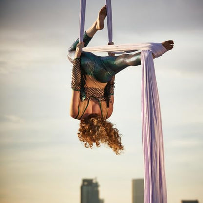 Durable Aerial Silks Starter Kit with 11-Yard Yoga Hammock & Hardware | Aerial Swing for Acrobatic Flying Yoga & All Levels, Aerial Rigging Point up to 14ft, Durable, Safe - color: Lavender