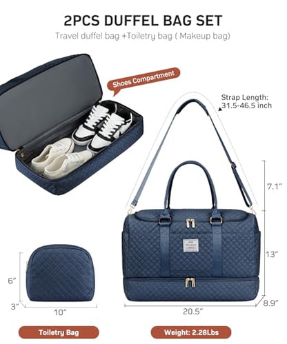 WINDARS Travel Duffle Bag, Weekender Bags for Women with Shoe Compartment, Overnight Bag with Toiletry Bag, Carry On Duffel Bags For Airplanes, Yoga Gym Duffel Bag, Navy - color: Navy