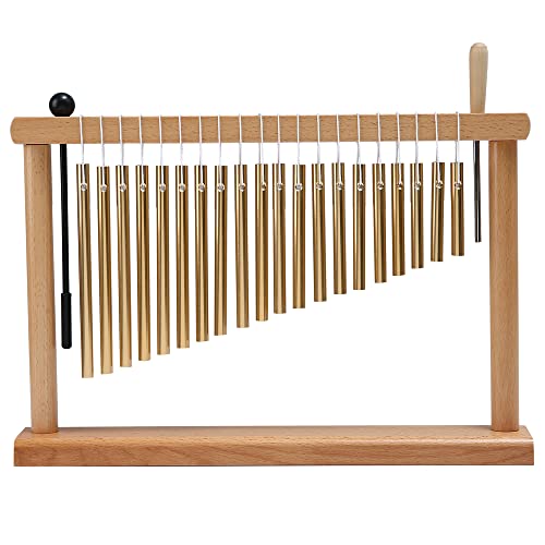 MIHEY 20 Note Bar Chimes Percussion Instrument | Tabletop Golden Wind Chime with Stand & Mallet for Sound Healing, Meditation & Music Therapy - color: Golden