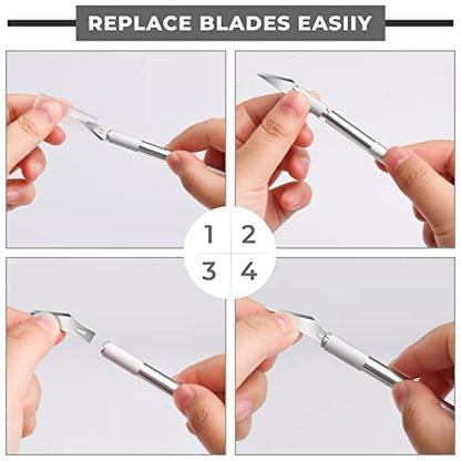 DIYSELF 23 Pack Scrapbooking Tools, Exacto Knife Craft Knife Precision Carving Hobby Knife Kit, 20 Spare Art Knife Blades for Art, Scrapbooking, Stencil, 8" x 6" Cutting Mat - color: Light Grey