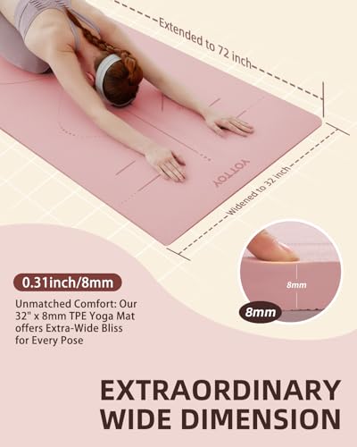 YOTTOY Yoga Mat, 72"x 32"x1/3" Extra Wide Non-Slip Exercise Fitness Yoga Mats,Eco-Friendly TPE Exercise Mats for Women Men Home Workout with Strap Bag - color: Coral