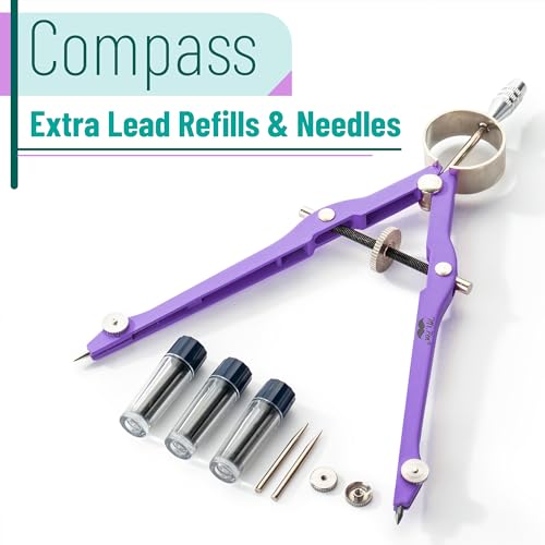 Mr. Pen- Professional Compass for Geometry, Extra Lead | Metal Compass Drawing Tool for Students, Drafting and Engineering, Technical Drawings, Circles and Geometry Projects - color: Purple