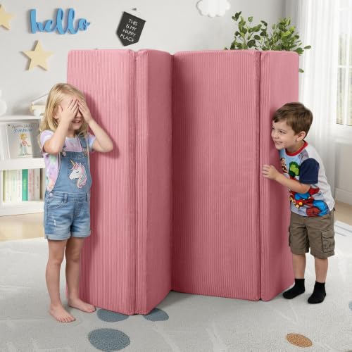 MeMoreCool Foldable Kids Floor Mattress, 6x4 FT Tatami Futon Mat, Pink | Thicken Foam Sleeping Crawling Pad for Children Play Area, Playroom Floor Play Mat - color: Corduroy Pink