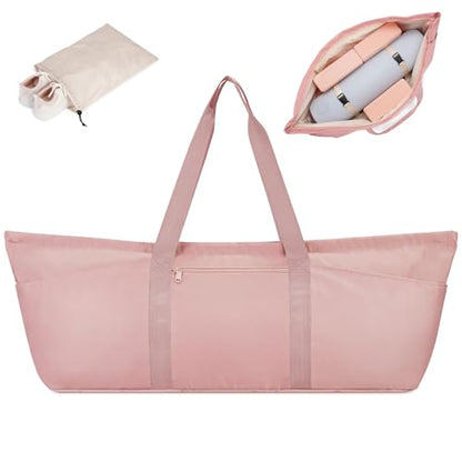 sportsnew Large Yoga Mat Bag Trolley Sleeve Gym Carrier Shoe Bag Wet Pocket | water-resistant fabric, large capacity,wide full-zip opening,separate shoe bag,2 yoga mat holder straps,multi-pocket storage - color: Pink