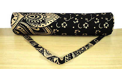 ICC Black Gold Mandala Full-Zip Exercise Yoga Mat Carry Bag Gym Beach Pilates Carrier Bags Hippie Mandala Indian Cotton Bag - style: Black Gold Flower Half