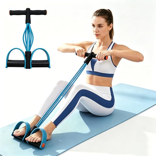 Upgraded Durable 6-Tube Pedal Resistance Strap with Handle, Natural Rubber Fitness Resistance Strap, Multifunctional Fitness Strap, Suitable for Abdominal, Waist, arm, and Leg Shaping Training - color: Blue