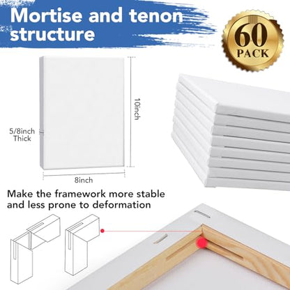 ESRICH Stretched Canvases for Painting 8x10, 60 Pack 8x10 Canvases for Painting,Primed Acid-Free Cotton Blank Canvas, Paint Canvases for Oil & Acrylic Paint. - size: 8x10in-60Pack