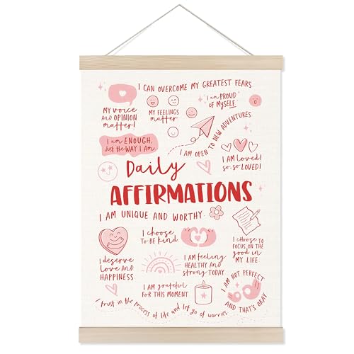 Welshower Inspirational Daily Affirmation Poster Hanger Frame, Pink Positive Affirmation Motivational Wall Art Prints Decor for Therapy Office Girls Room Dorm Bedroom, 12x16 Inch - color: positive words9