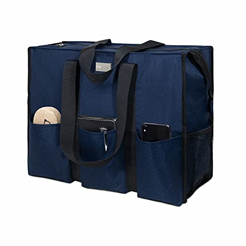 TOPDesign Utility Water Resistant Tote Bag with 13 Pockets, Zipper Closure - color: Blue, size: Large